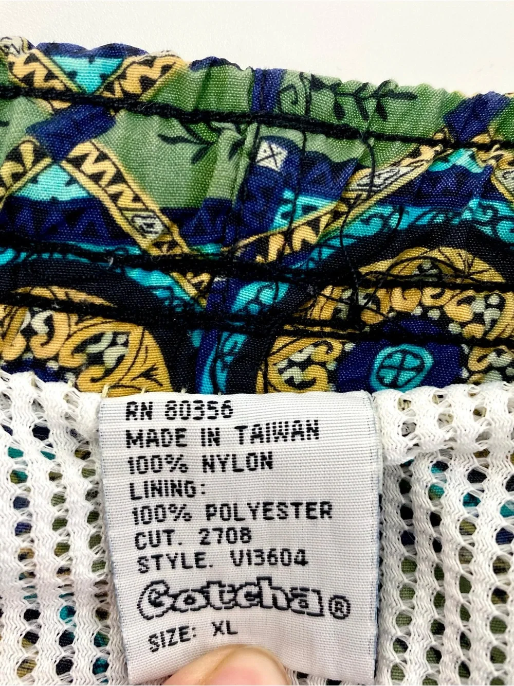 VTG 80’s Men’s Gotcha Blue/Green Medallion Psychedelic Print Swim Trunks | XL